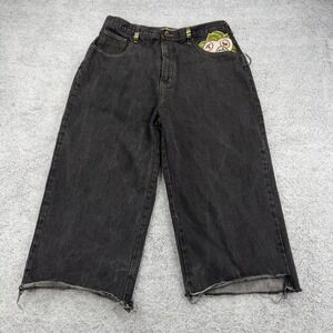 Stone Touch Jeans Mens 34 Black Denim Geisha Kimono Japanese Style Cut Off READ